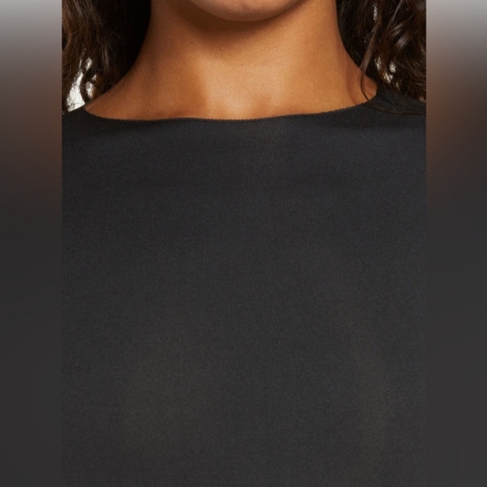 SKIMS!! Essential Cowl Neck Long Sleeve Thong Bodysuit- In Onyx - Picture 9 of 13